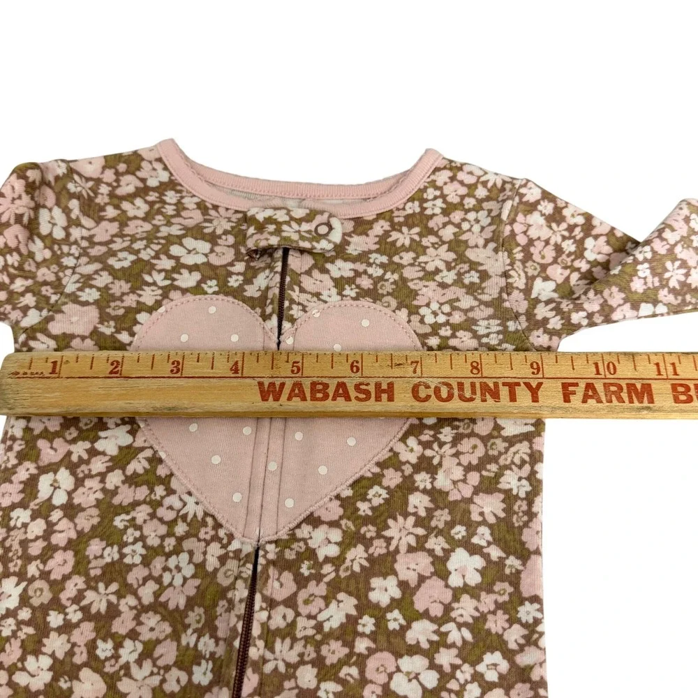 Carters 12M Pink Floral Heart Footed Pajamas Zip Up Sleep Play Cotton